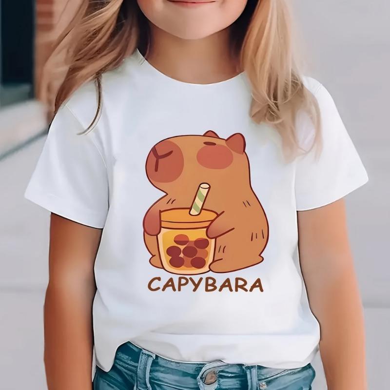 T-shirt Capibara Vestiti Bambini Magliette Grafiche Estive Abbigliamento Girocollo per Ragazze Manica Corta Top Moda Bambini Vestiti da Ragazza