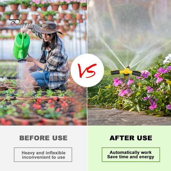 Lawn Sprinkler with Stake 3 Arm Design Large Area Coverage Adjustable 360-Degree Rotating Garden Yard Water Sprinkler