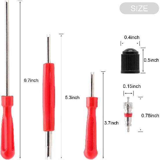 Valve Stem Puller Taller Tool, 5Pcs TR412, 5Pcs TR413, 5Pcs TR414 Tire Snap In Short Rubber Valve Stem, 4 Way Valve Core Remover, Single Head Tire