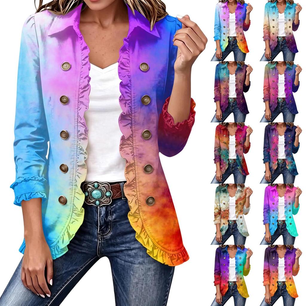 Damen-Hemdjacke mit Knopfleiste und Print, Langarm mit Rüschenbesatz für lässige Alltagsmode
