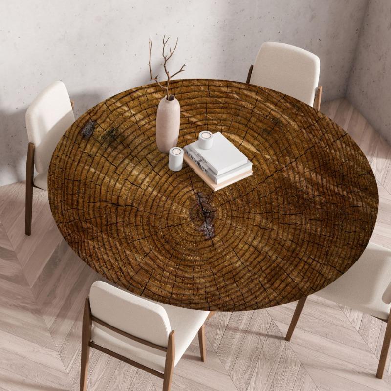 Waterproof Oil-Proof Reusable Tablecloths Round Tablecloth Wood Texture Tablecloths Elastic Fitted Home Round Table Cover