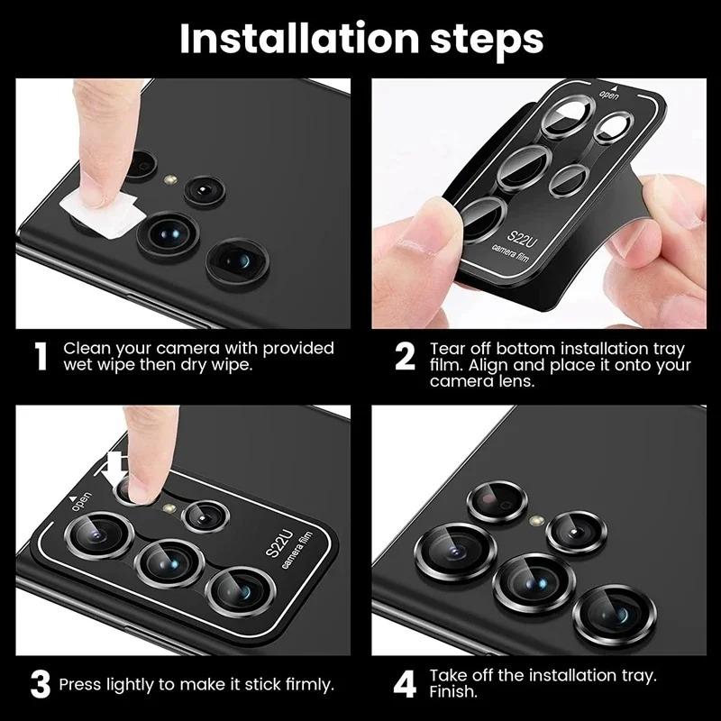 Metal Lens Ring Glass For Samsung Galaxy S24 S23 S22 Ultra Plus Z Flip Fold 6 Camera Protection Cover Tempered Glass Accessories