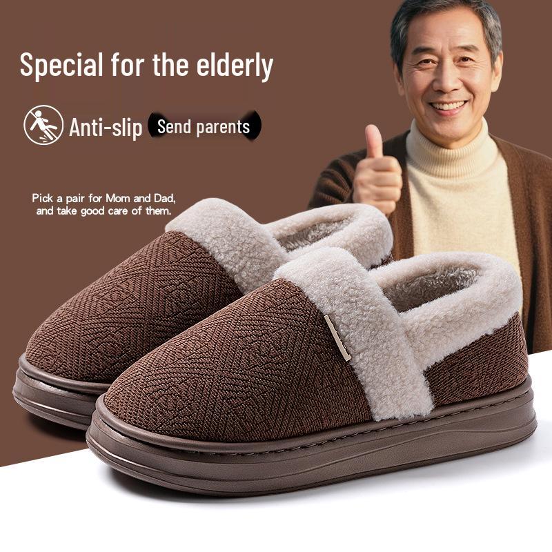 2025 Plus Size Non-slip Plush Wool Slippers for Elderly: Cozy Cotton Indoor Footwear for Autumn and Winter
