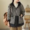 FASHION Spring and Autumn Thin Cotton-linen Cotton-padded Coat Plaid Women's 2024 New Large Size Loose Literary Hooded Cotton-padded Top Clothes