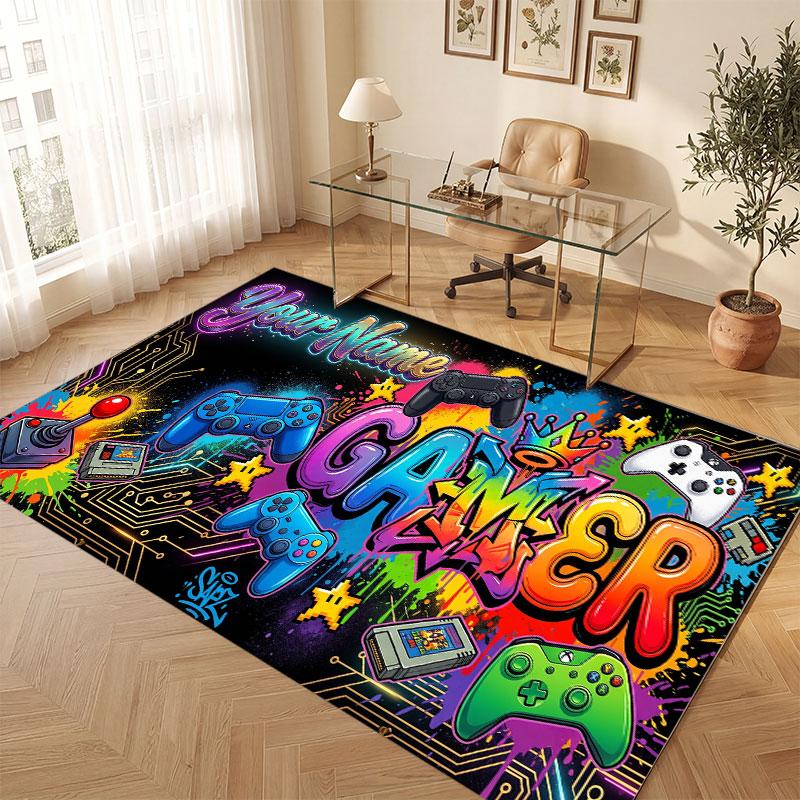 Decorative Artwork Theme Crystal Velvet Floor Rug Personalized Custom Name Text Warm Carpet Home Decoration