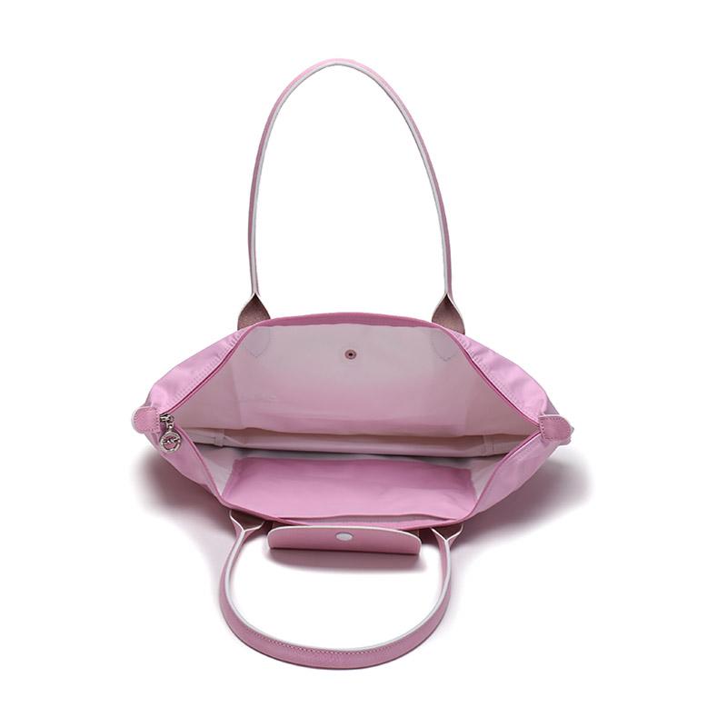 Longchamp Polyamide Canvas With Cow Leather Canvas Bag, One Shoulder Handbag Large Womens Pink