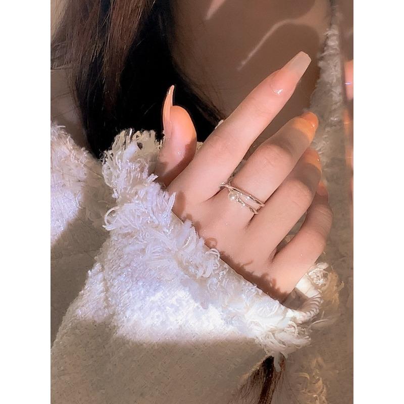Cold Dew Pearl Ring - Women s Unique Design Vintage Open Plain Ring - Ring for Index Finger - Afterthought Ring Pearl Cross-over