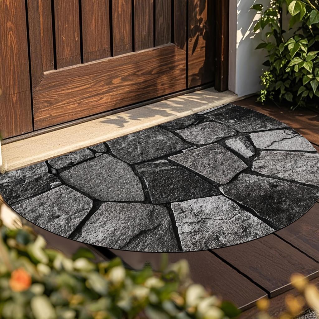 1Pcs Stone Patchwork Semi Circle Welcome Doormat Non-Slip for Outdoor Patio Porch Kitchen Bathroom Entryway Floor Mat