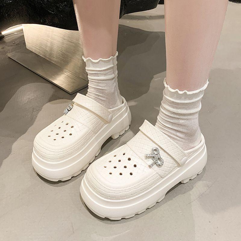 Fashion heightening new muffin women's shoes 2025 summer one-pedal lazy thick-soled bag head small slippers outside