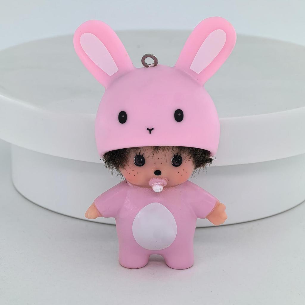 Anime Cute Creative Panda Qiqi Resin Figurine Keychain Diy Rhinestone Car Decoration Hanging Toy Gift Ornament Birthday Gift