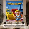 Custom Text Printed Tapestry Bob the Builder Pattern Large Wall Hanging Indoor Room Decor