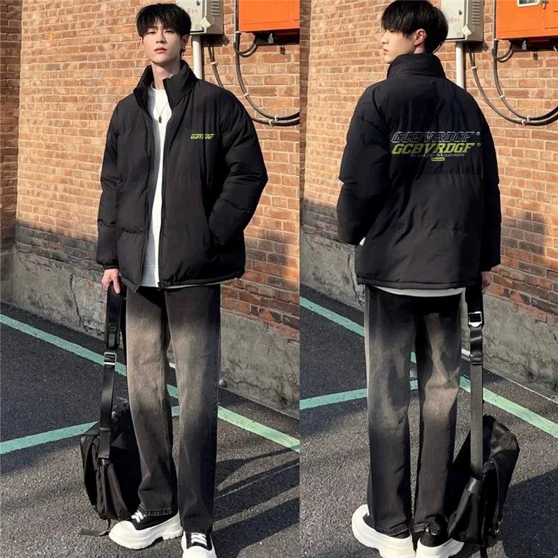 Guochao Unisex Amerikanischer Stil Dicke Warme Daunenjacke - Herbst Winter Buchstabenprint Baumwollmantel