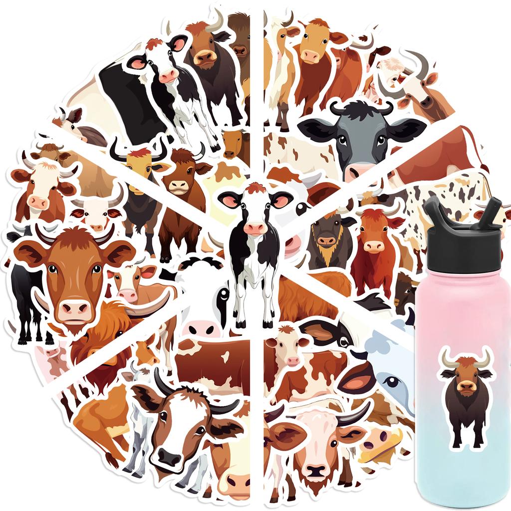 50Pcs Cute Cow Cartoon Stickers Animals Cattle Graffiti Kids Toy Skateboard Phone Laptop Luggage Sticker Decals