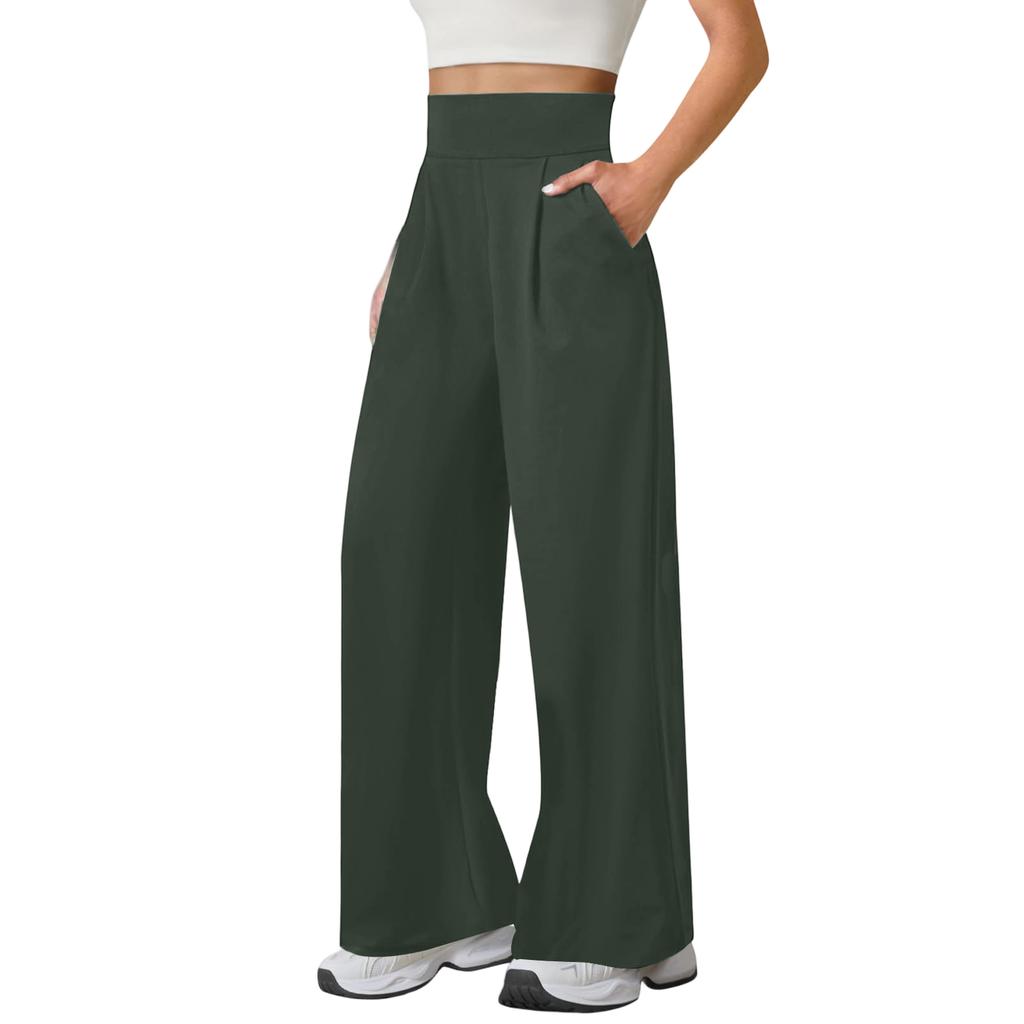 Hohe Taille Weites Bein Yogahosen für Damen Lockerer Schnitt Elastischer Bund Entspannte Lounge Trainingshosen mit Taschen