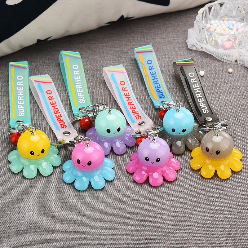 Glowende Octopus Sleutelhanger – Creatieve Acryl Cartoon Hanger voor Koppels