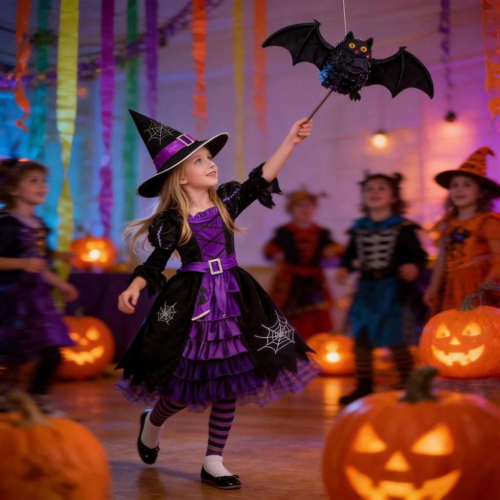 Game Themed Girl Witch Costume Set With Mesh Fabric For Childrens Cosplay Fun