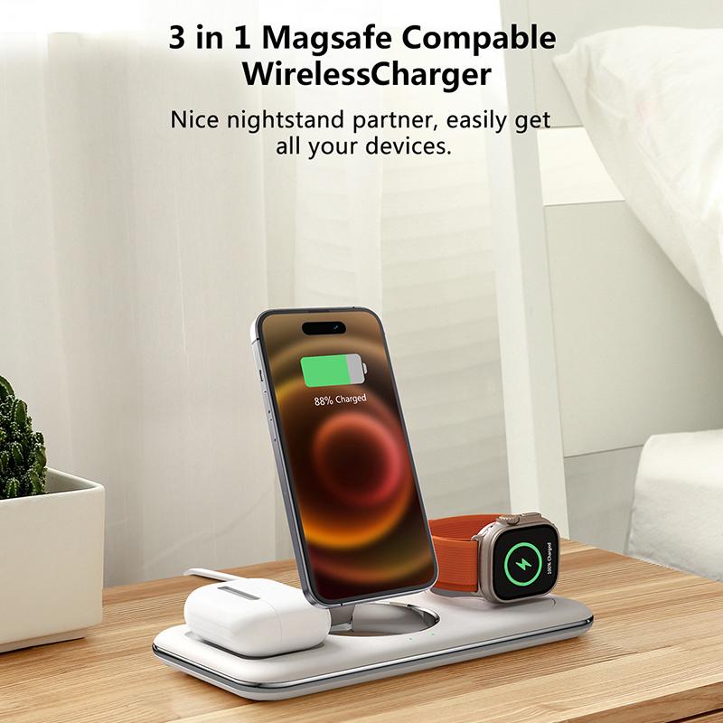 Multifunctional Magnetic Wireless Charger  Folding Bracket Portable 15W Fast Charging Dock