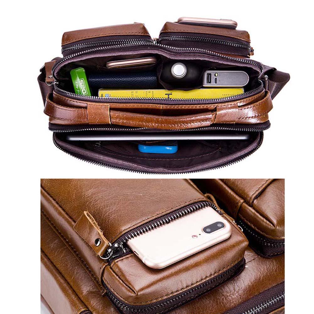 LAOSHIZI Brand Man Messenger Bag Genuine Leather Crossbody Bag Fashion Male Travel Tote Bag Shoulder Bag