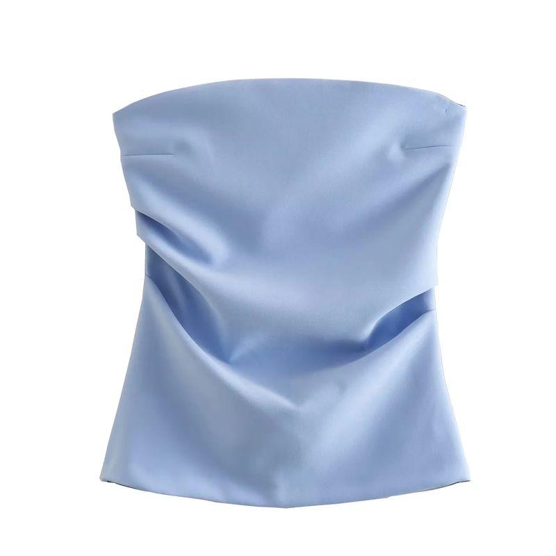 Spring New Fashion Style Sweet All-Matching Sexy off-the-Shoulder Ruched Decoration Tube Top Tops 3067089