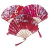 1Pc Japanese Style Shell Shaped Fan With Storage Bag Silk Cloth Bamboo Folding Fans Single-Side Flower Curved Fanbone Hand Fan