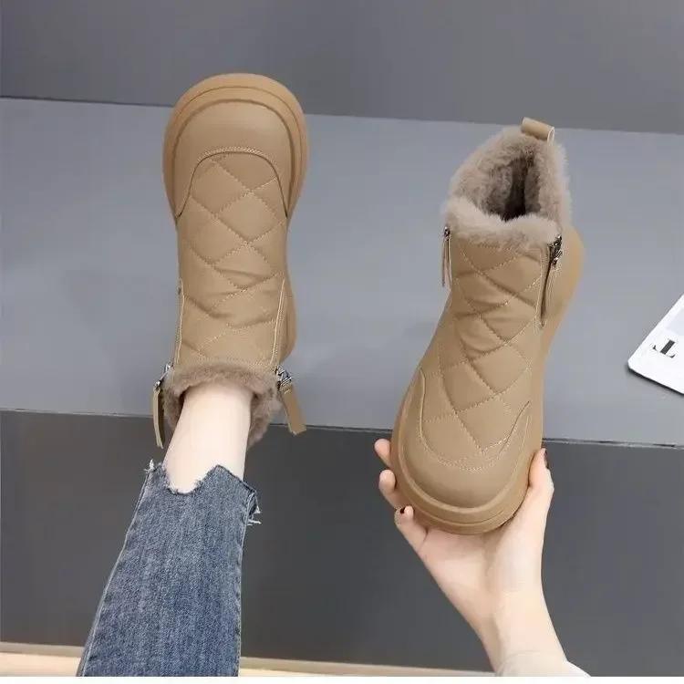 Damesnøstøvler Vinter 2025 Nye bomullssko med ull og tykke vanntette sklisikre varme ankelstøvler