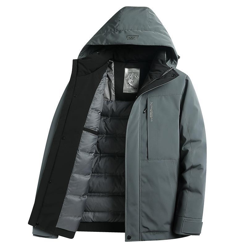 Men's Winter Hooded White Duck Down Thickened Middle-aged and Elderly Business Dad Winter Coat