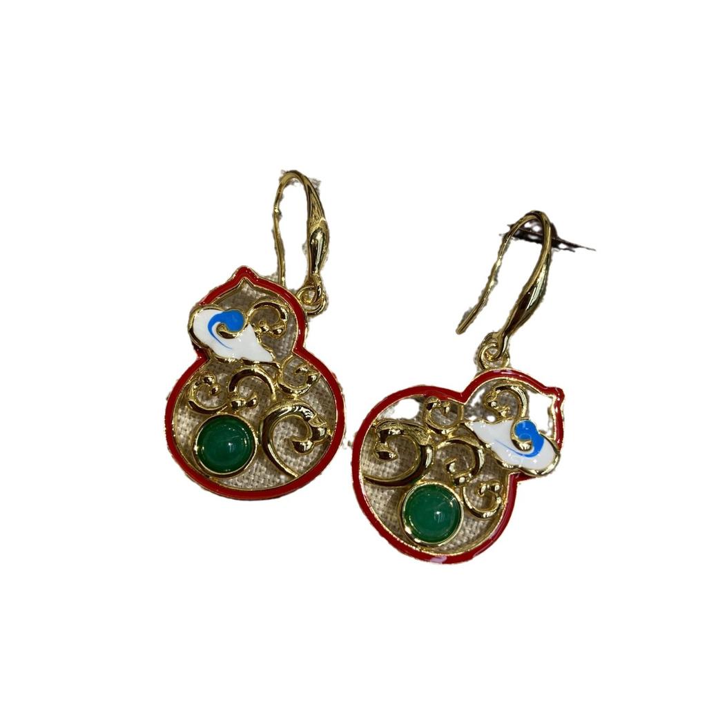 New Chinese Style Ancient Style Drip Oil Enamel Gourd Earrings Hanfu Cheongsam Earrings, National Style Advanced Sense Retro Hanfu Earrings