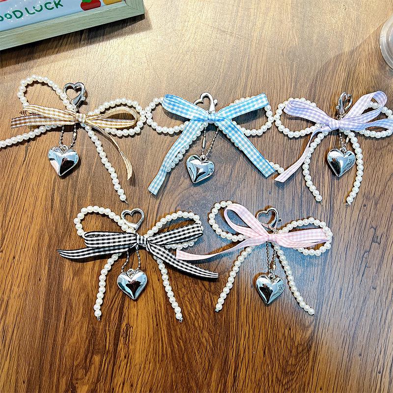 Pearl Bow Heart Pendant Keychain & Phone Charm Gift