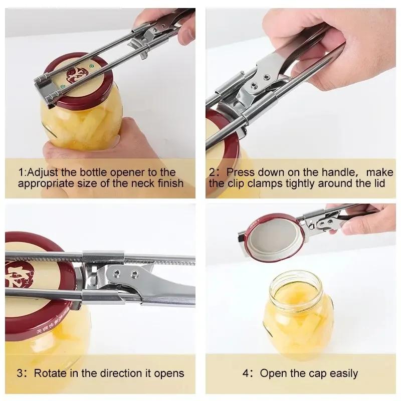 Stainless steel manual bottle opener, multi-function can opener, lid opener, kitchen accessories, adjustable can opener
