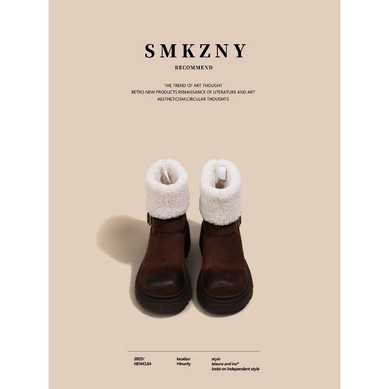 Women's Large Size Soft Sole Heightening Winter Warm Fur One Anti-slip Snow Boots Padded Lined Ankle Boots Outdoor Sports Cotton Boots