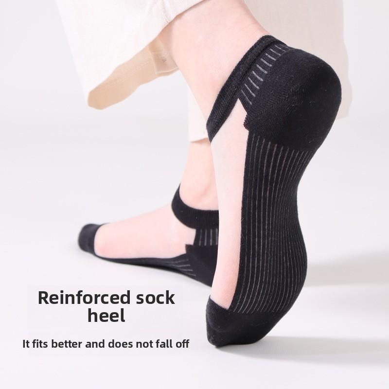 10 Pairs Socks for Women Spring Summer Thin Draw Pattern Glass Silk Boat Socks Light Breathable Crystal Silk Boat Socks for Women