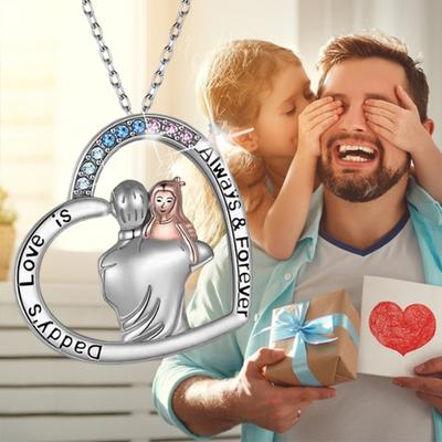 Electroplated Plating Father Hugged Sparkling Necklace With Love Heart Pendant Forever Jewelry Father'S Day