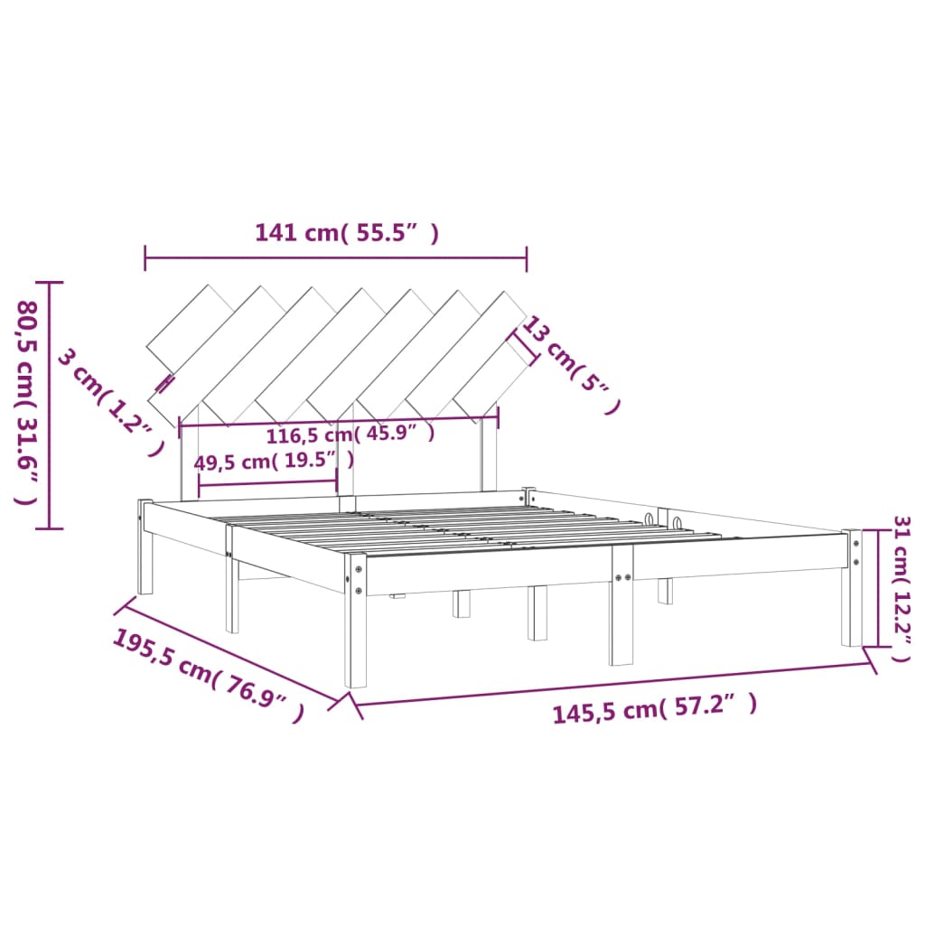 Solid Wood Bed White 140 X 190 Cm