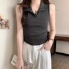 Polo Shirt Lapel Camisole Women's Spring and Summer New Pure Lust Hot Girl Pleated Sleeveless Waistcoat Tight Inner Top