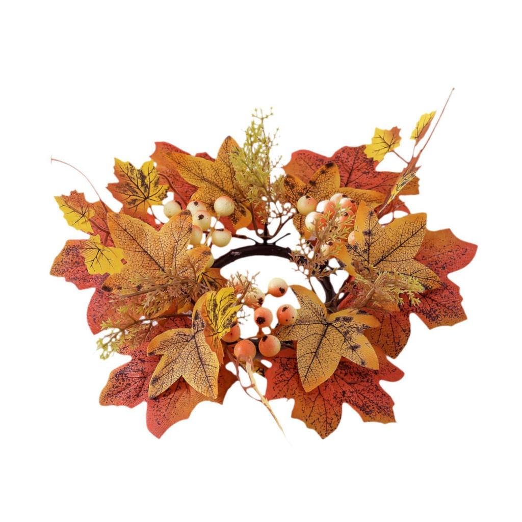 Fall Candle Ring for Pillar Artificial Candle Garland Decor Mini Autumn Wreath Rustic Fall Candle Holders for Bar Home Party