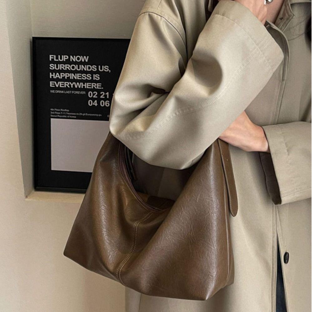 Korean Style Large Capacity Handbag Solid Color Underarm Packs Retro PU Tote Bag Office Worker