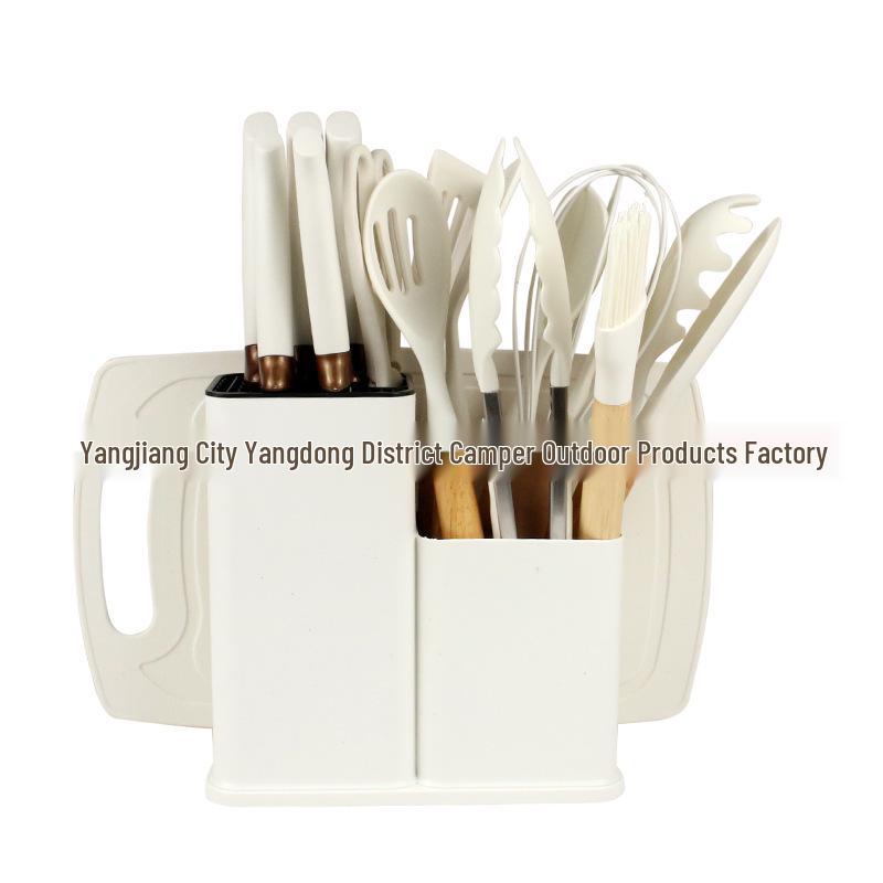 Spot Silicone Kitchen Utensil 19-Piece Non-Stick Set: Includes Spatulas, Spoons, Storage Bucket, and Knife Set.