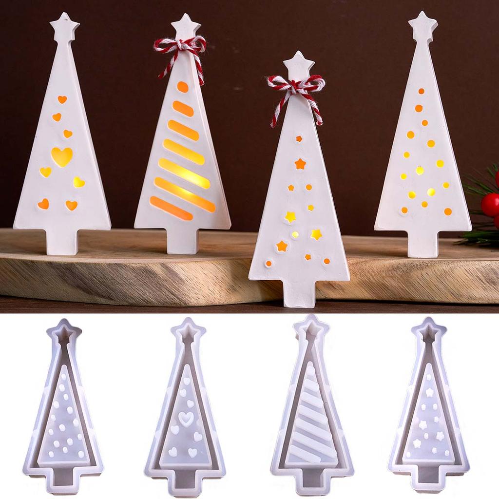 Hollow Christmas Tree Ornament Silicone Mold DIY Christmas Light Aromath Plaster Molds Concrete Resin Candle Holder Craft Making