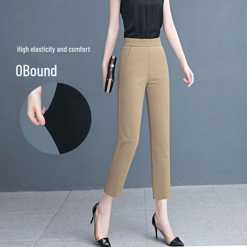 Women's High-Waisted Elastic Straight-Leg Cigarette Pants, Slimming & Versatile, Ideal for Spring/Autumn, Casual Mom's Trousers, New 2025