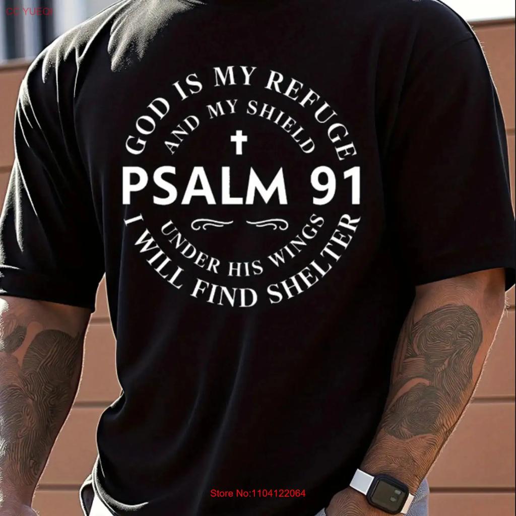 Unisexs Psalm 91 Inspirational God Is My Refuge Shield Chris T Shirt Size S 5xl Vintage Unisex Top For Everyday Wear Homme