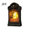 Spooky Festival Gift Tombstone Candle Lantern, LED Lighted Graveyard Table Lamp, Halloween Secret Room Escape Decor Small Night Light for Haunted