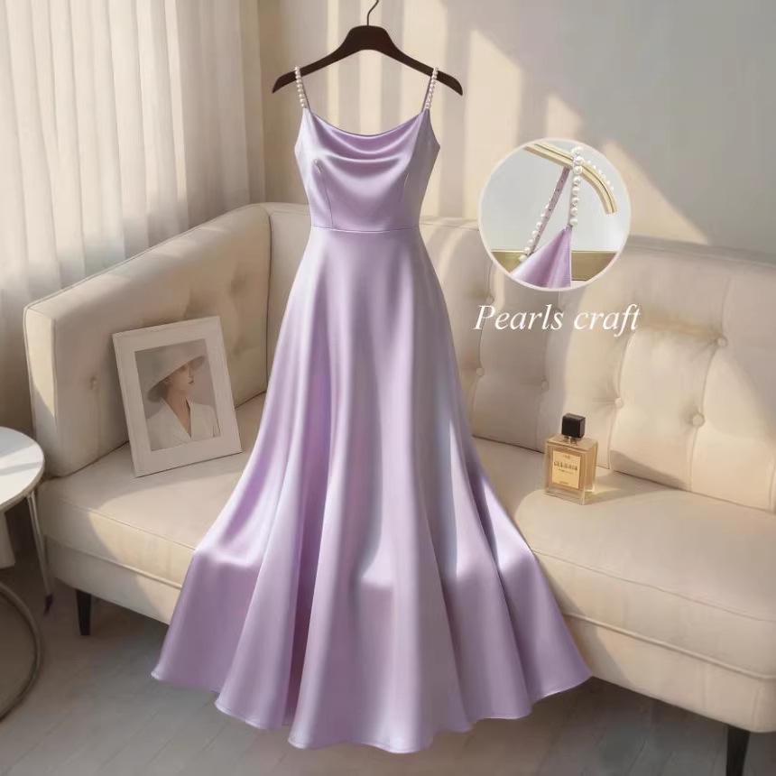 Elegant Beaded Waist-Cinched Satin Gold-Plated Formal Princess Long Dress, 2026 Style