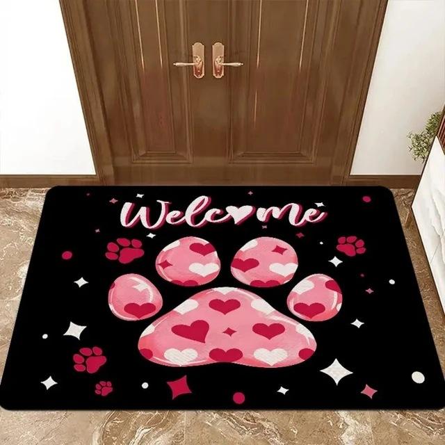 Cute Dog Paw Print Rectangle Carpet Pink Heart Pet Lover Home Decor Mat Floor Rug Entryway Doormat Life Is Better with Dogs