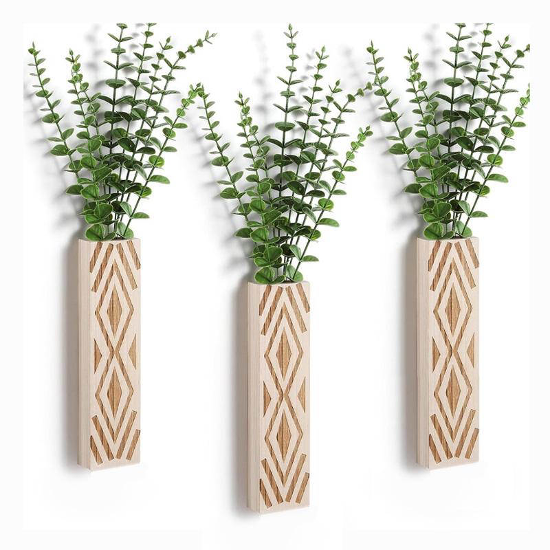 1Pc Holz Wand Dekor Pflanzer Künstliche Blume Hängen Wohnzimmer