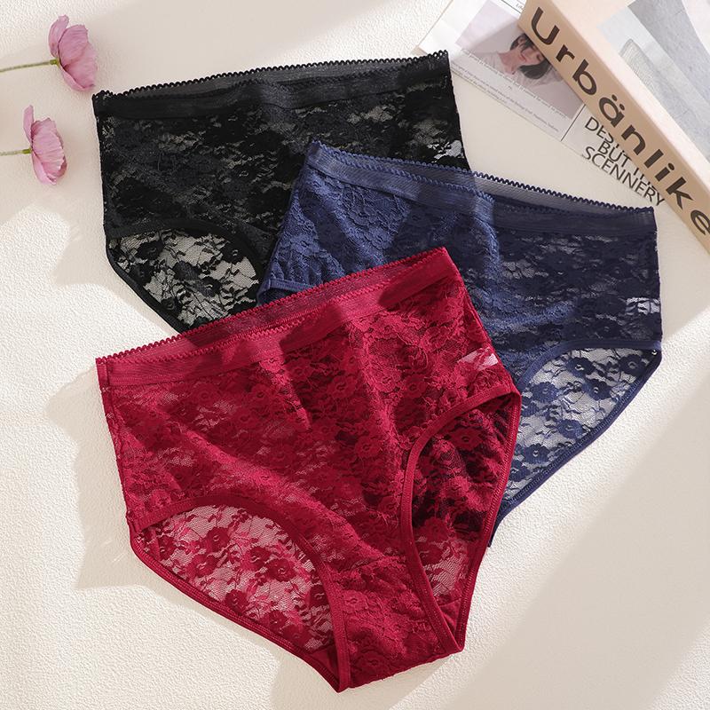 3ks/Sada Dámské krajkové kalhotky Vysoký pas Sexy spodní prádlo Průhledné dámské kalhotky Přiléhavé Plus Size kalhotky S-XXL