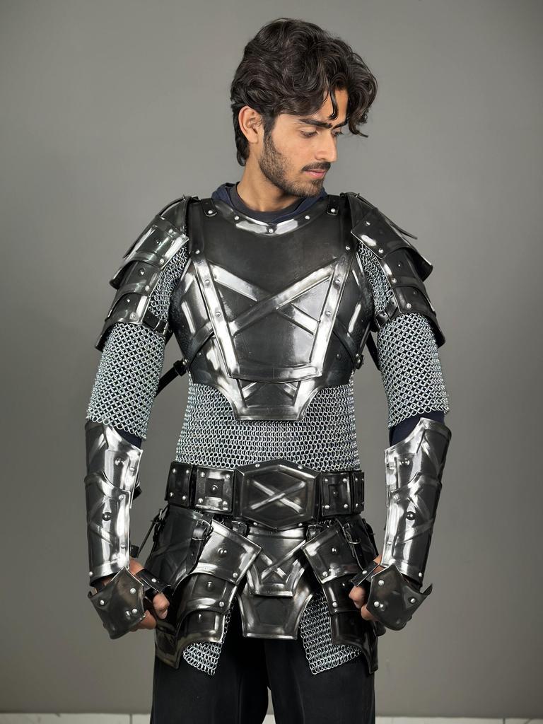 Moria Dwarf Armor Outfit, Medieval Blackened Steel Warrior Suit for Cosplay and Reenactment