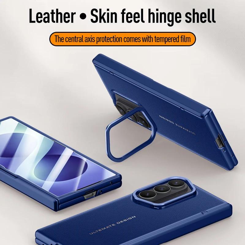 Luxury Matte Leather Folding Hinge Case for Samsung Galaxy Z Fold 8 Ultra Tempered Film Lens Holder Shockproof Protection Cover