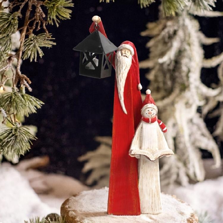 Christmas Themed Santa Snowman Figurine Set Resin Materials Perfect For Indoor Outdoor Seasonal Party Decoration