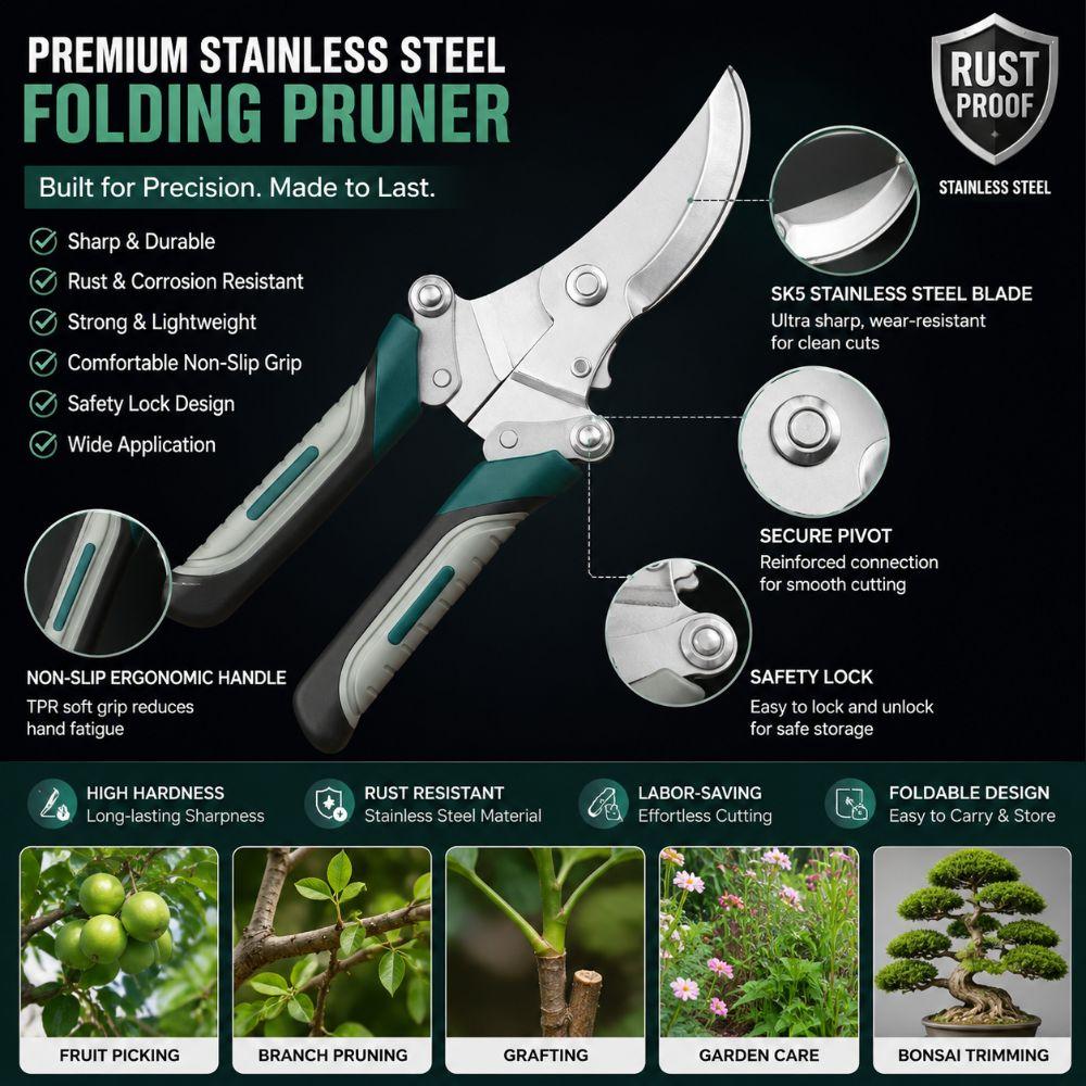 Foldable Pruning Shears Stainless Steel Branch Pruner Convenient Plant Branch Trimmer  Landscaping