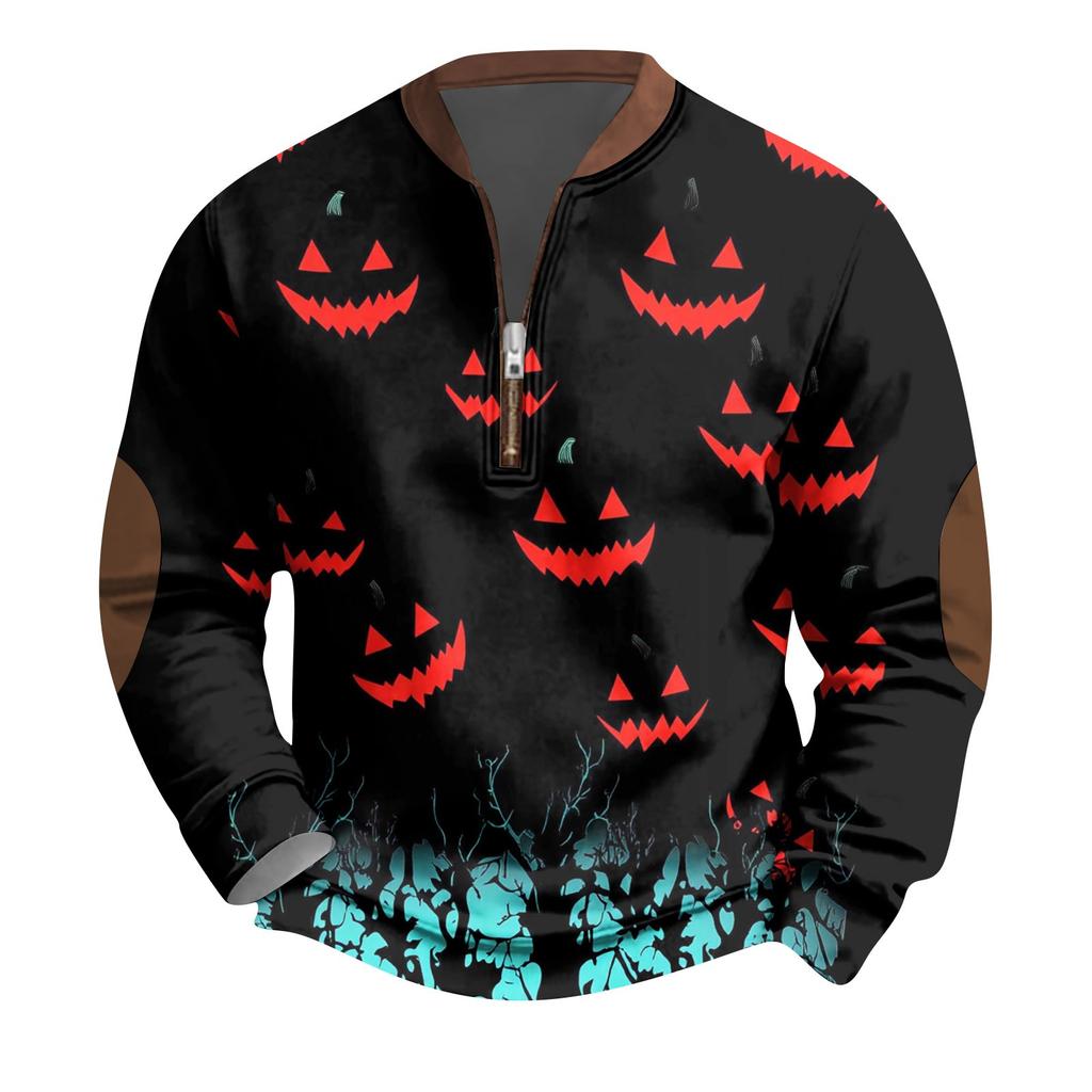 Halloween Print - Men's Loose, Casual, Versatile Round-neck Multi-color Pullover Hoodie